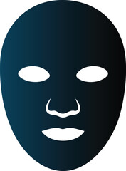 Minimalist dark blue face mask graphic design with simple white features and smooth gradients.