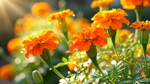 Marigold Flowers in Bloom Under the Sunlight