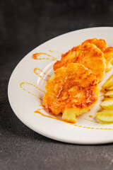 Apple pancakes sweet dish delicious breakfast fruit dish natural product tasty snack fresh delicious gourmet food background on the table rustic top view copy space