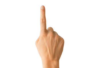 Isolated human hand pointing upwards with index finger on white background. png, Single finger pointing up from open hand, isolated on white.