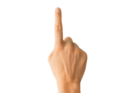 Isolated human hand pointing upwards with index finger on white background. png, Single finger pointing up from open hand, isolated on white. - Powered by Adobe