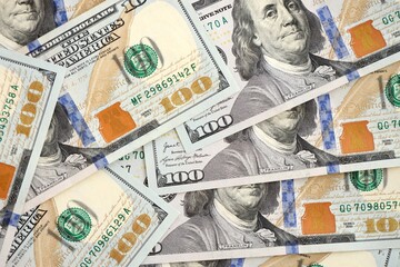 Lots of american dollar bills in big stack. United states money banknotes