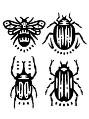 Vintage dark linocut stamp insect vector set.
