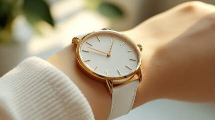 Close-up of a white watch on a hand