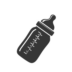 A simple black icon of a baby feeding bottle with measurement markings, isolated on a, symbolizing infant care and nutrition