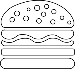 Black burger and coffee icon.Classic fast food meal with burger fries and coffee icon.Black and white icon of a donut burger icon.fast food items including burger and a slice of cheese.