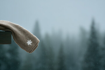 delicate snowflake rests softly on warm knitted mitten against blurred white background creating magical atmosphere