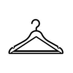 Simple black outline icon of a clothes hanger isolated on a