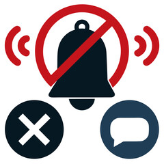 Mute Notification Bell Icon with Cross and Chat Bubble