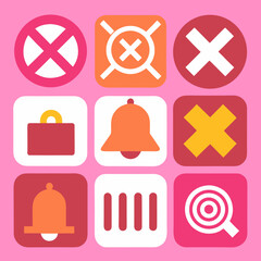 Square Grid of Colorful Flat Icons with Bells and Crosses