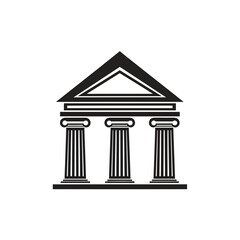 Obraz premium Black icon of a building with three columns and a triangular roof