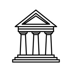 Fototapeta premium A simple line art icon representing a classical building with columns and a triangular pediment