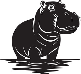 Fototapeta premium Majestic hippo silhouette standing in water wildlife icon for nature projects