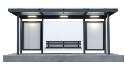 Blank Bus Stop Shelter with Advertising Boards, Isolated on transparent background