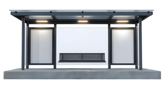 Blank Bus Stop Shelter with Advertising Boards, Isolated on transparent background