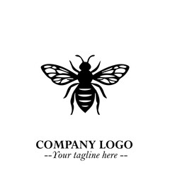 Bee Logo Symbol in Black on the White Background with Simple Modern Insect Design