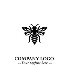 Bee Logo Symbol in Black on the White Background with Simple Modern Insect Design