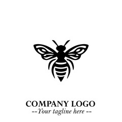 Bee Logo Symbol in Black on the White Background with Simple Modern Insect Design