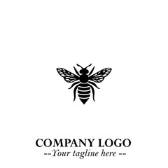 Bee Logo Symbol in Black on the White Background with Simple Modern Insect Design