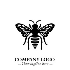 Bee Logo Symbol in Black on the White Background with Simple Modern Insect Design