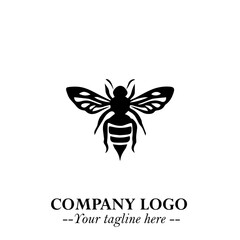 Bee Logo Symbol in Black on the White Background with Simple Modern Insect Design
