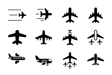 Airplane aviation travel flight transport journey symbol plane vector silhouette icon design graphic commercial