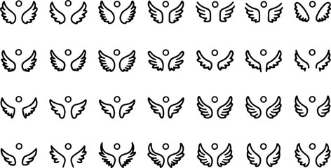 Silhouette Angel Wings Vector Set – Doodle Bird Wing Logo with Halo, Eagle & Phoenix Tattoo Graphic, Freedom Dove & Hawk Vintage Emblem — Vector Illustration