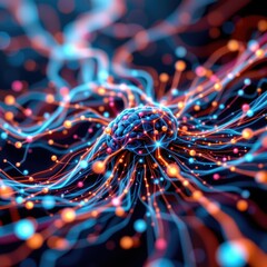 Abstract Representation of Colorful Neural Network with Glowing Connections and Dynamic Flow