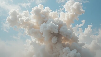 Dramatic Cloud Formation Against a Blue Sky with Fluffy White Clouds Resembling an Explosion