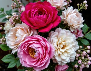 Vibrant Floral Bouquet Featuring Pink and White Roses with Delicate Greenery and Accent Blooms