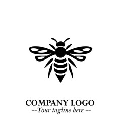 Bee Logo Symbol in Black on the White Background with Simple Modern Insect Design