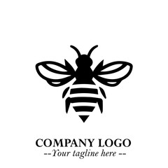 Bee Logo Symbol in Black on the White Background with Simple Modern Insect Design