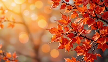 Vibrant Autumn Leaves with Orange Hues Against a Soft Bokeh Background in Nature