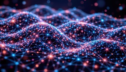 Abstract Digital Waves of Connectivity with Glowing Networks and Futuristic Light Effects
