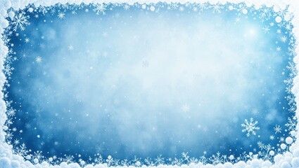 Soft and Serene Snowy Winter Background with Delicate Snowflakes and Frosted Edges in Blue