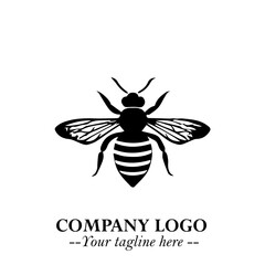 Bee Logo Symbol in Black on the White Background with Simple Modern Insect Design