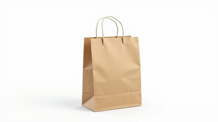 Tall brown paper gift bag with twisted handles isolated on white background