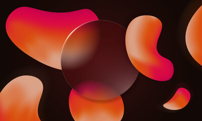 Glossy red and burgundy glassmorphism background with matte liquid texture. Transparent shapes and subtle blur glass morphism add depth to modern digital poster layout.