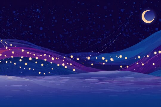 Interactive app design featuring a serene night sky with twinkling stars, soothing colors, and a calm ambiance, ideal for a peaceful New Year reflection