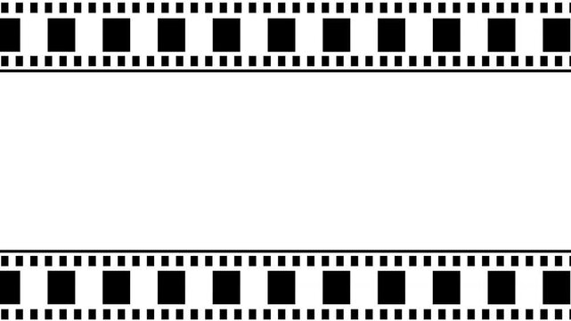 film strip frame for video movie or photo content. Moving film strip animation with classic camera roll on cinematic. Film strip material with empty frame. film strip template for cinema projects.