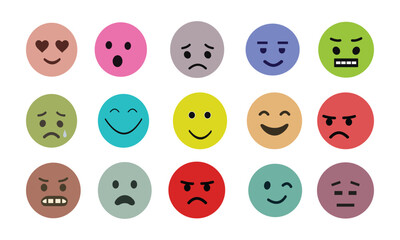 Cute Vector Emoji Set | Colorful Facial Expressions | Kawaii Emoticon Collection | Flat Circle Icons