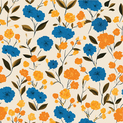 Seamless of minimalist floral pattern Colorfull Flowers style