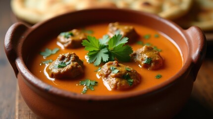 Delicious indian meatball curry with fresh parsley garnish