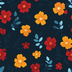 Seamless of minimalist floral pattern Colorfull Flowers style