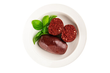 Black pudding blood sausage dish natural product tasty snack fresh delicious gourmet food background on the table rustic top view copy space