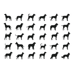 A repeating pattern of black dog silhouettes on a white background