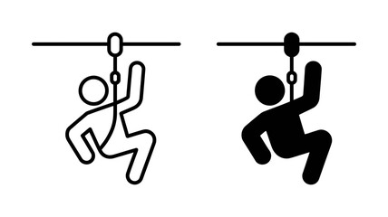 A person ziplining, shown in both outline and solid black, capturing the thrill and adventure of the activity with a simple, graphic representation