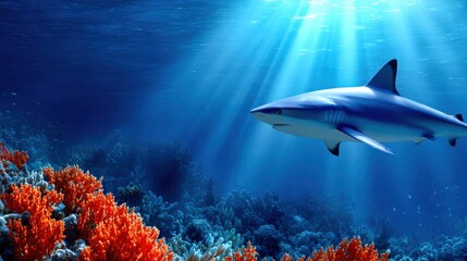 Obraz premium Majestic shark gliding through clear blue waters of a vibrant coral reef
