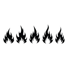 A row of simple black flame silhouettes against a white background