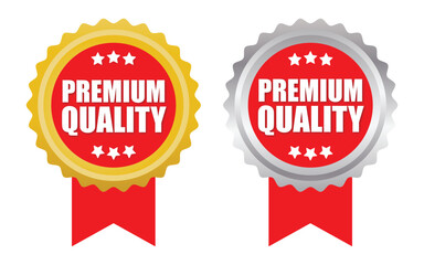 Premium Quality Badge Set – Gold and Silver Label Ribbon Design for Product Packaging and Certificates